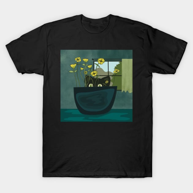 Cute Indoor Cat Garden T-Shirt by WalkSimplyArt